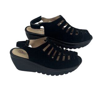 Skechers Womens Go Flex Sandals Size 9.5 Black Leather Upper Memory Foam Wedges